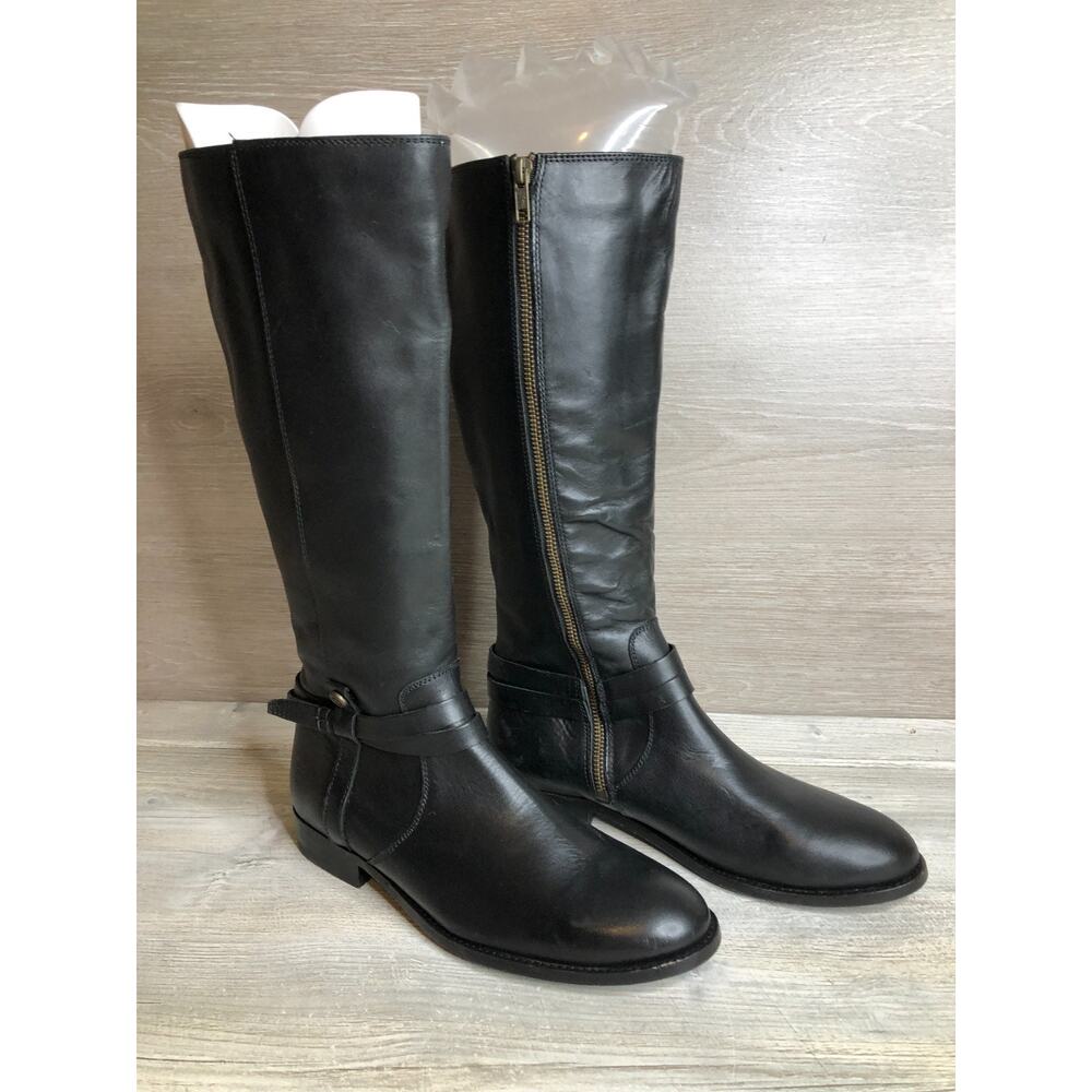 New FRYE Oiled-Leather Melissa Belted Side-Zip Tall Boots Black Size 8.5 B - Picture 4 of 10